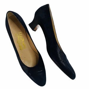Suede Navy Blue Salvatore Ferragamo Heels Vintage